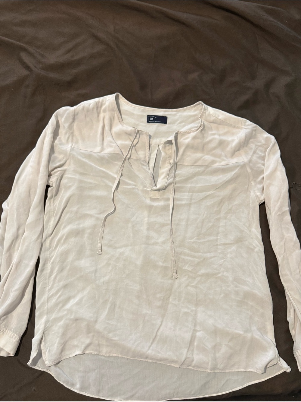 GAP Women's Long Sleeve Cream Tie-Neck Blouse